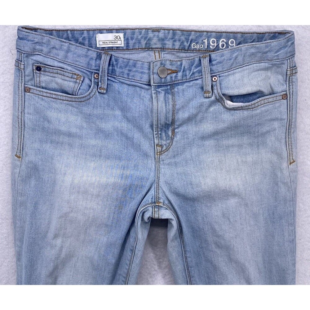 Gap 1969 Real Straight Light Wash Raw Hem Denim Jeans Women’s Size 30L (33x29) - Picture 3 of 12